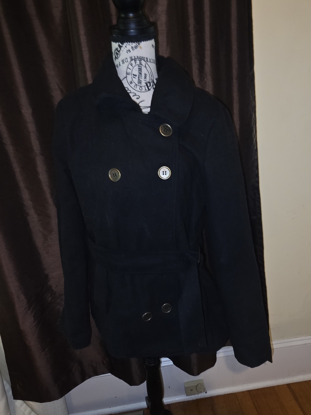 Bongo Women’s Double-Breasted Black Peacoat Jacket XL